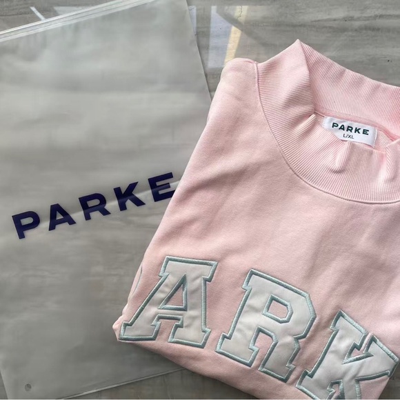 Parke Light Pink Mock Neck Sweatshirt with PARKE Lettering - Picture 2 of 7